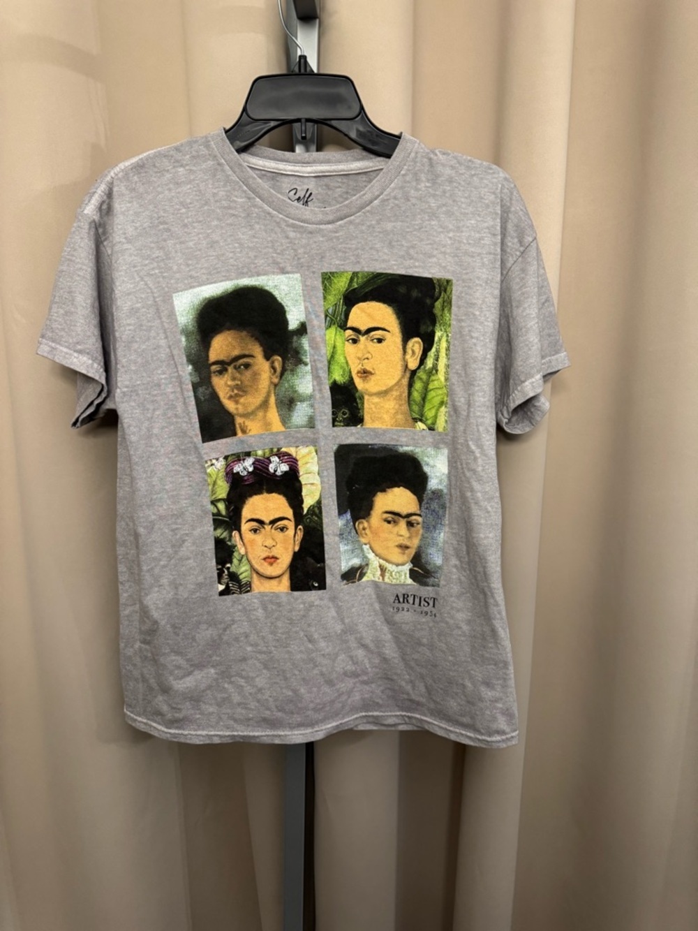 Self-Portrait Gray Graphic Tee with Frida Kahlo Portrait Panels